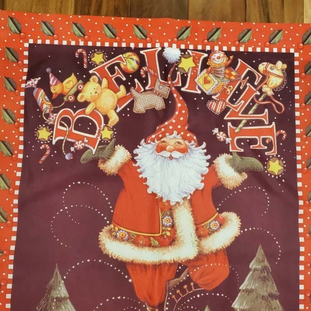 Vintage Mary Engelbreit Christmas Santa Believe Large Outdoor Flag 28 X 40 Faded